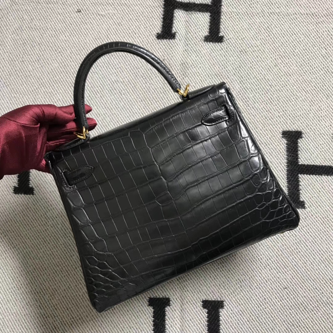 Hermès（爱马仕） Kelly凯莉包 亚黑 金扣 28cm