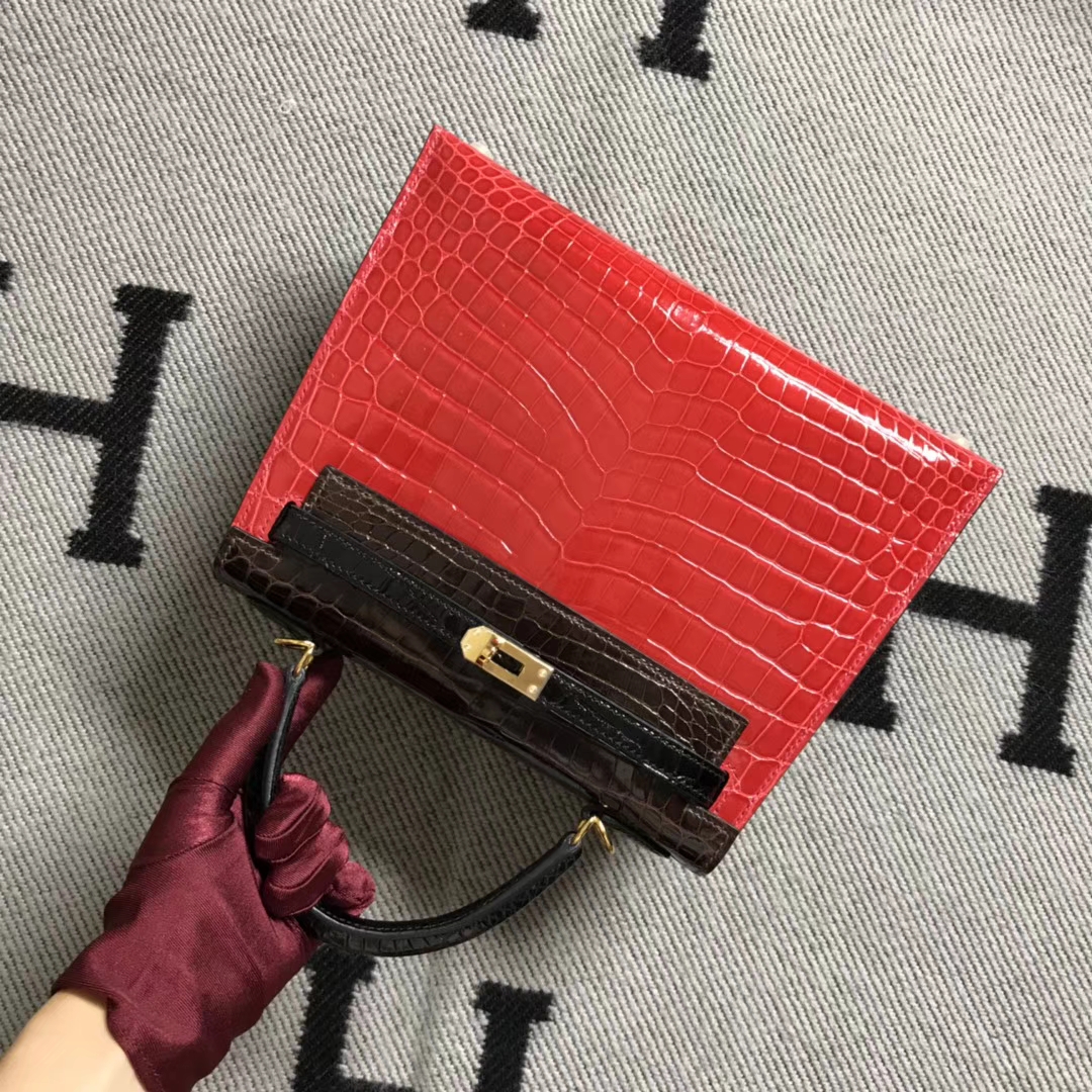 Hermès(爱马仕) Kelly凯莉包 K25西瓜红配色 银扣 25cm-拉尔森鳄鱼皮具定制 - 爱马仕包包官网 Hermès(爱马仕) Kelly凯莉包 K25西瓜红配色 银扣 25cm