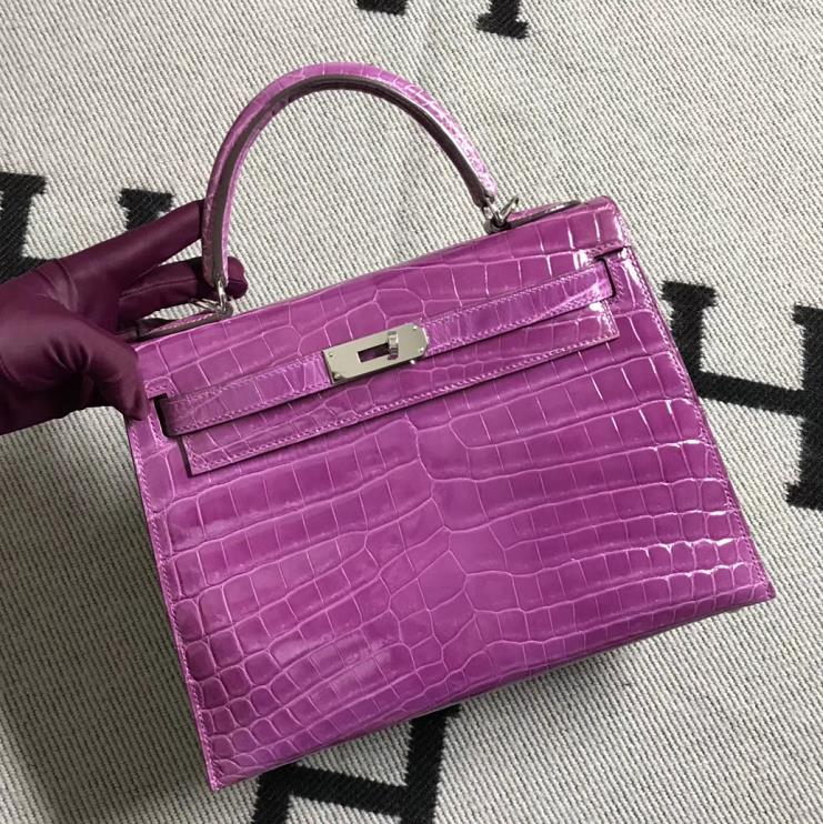 Hermès（爱马仕） Kelly凯莉包 紫色  银扣 28cm