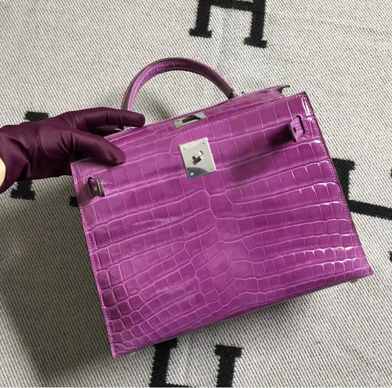Hermès（爱马仕） Kelly凯莉包 紫色  银扣 28cm
