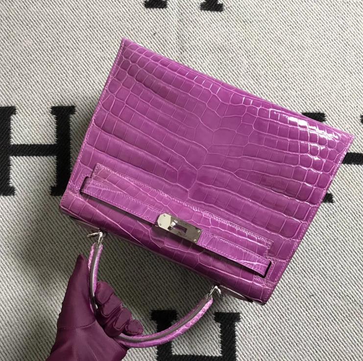 Hermès（爱马仕） Kelly凯莉包 紫色  银扣 28cm