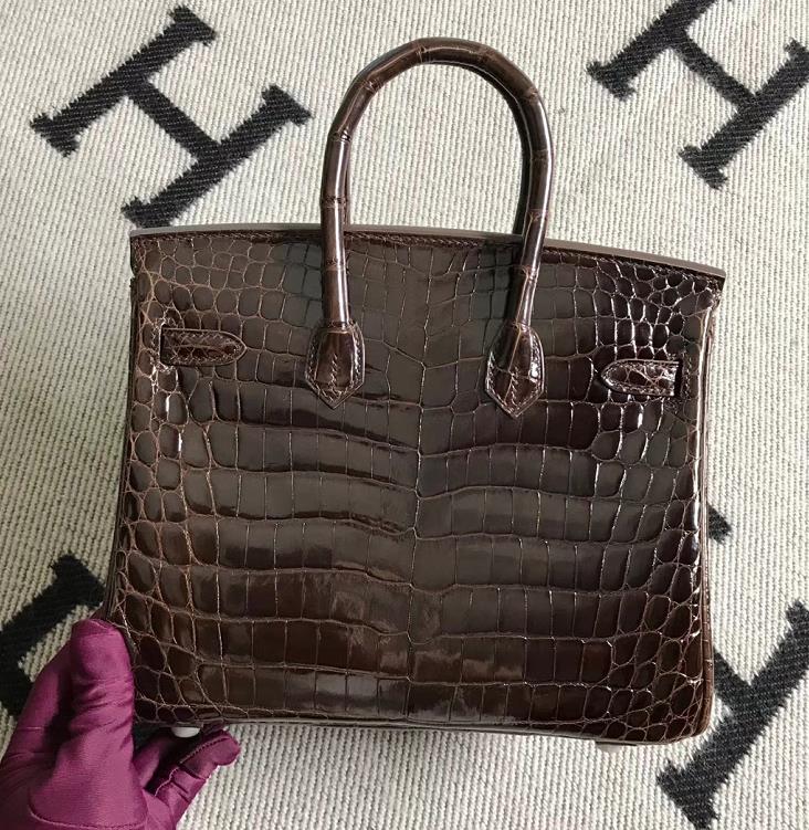 Hermès（爱马仕）Birkin 铂金包 深咖啡色  银扣 25cm