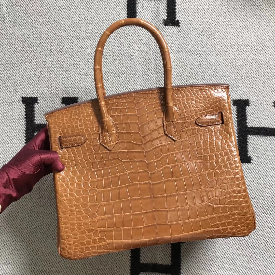 Hermès（爱马仕）Birkin 铂金包 咖啡色 鳄鱼纹 银扣 30cm