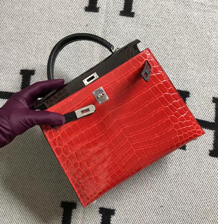 Hermès(爱马仕) Kelly凯莉包 大红配色 银扣 25cm-拉尔森鳄鱼皮具定制 - 爱马仕包包官网 Hermès(爱马仕) Kelly凯莉包 大红配色 银扣 25cm