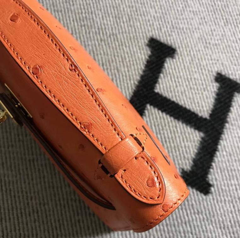 Hermès(爱马仕) Mini Kelly迷你凯莉 鸵鸟橙色 金扣 22cm-拉尔森鳄鱼皮具定制 - 爱马仕包包官网 Hermès(爱马仕) Mini Kelly迷你凯莉 鸵鸟橙色 金扣 22cm