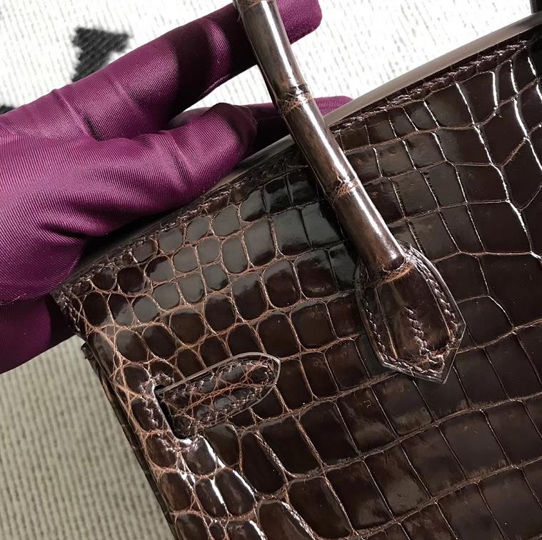 Hermès（爱马仕）Birkin 铂金包 深咖啡色  银扣 25cm