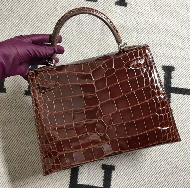 Hermès（爱马仕） Kelly凯莉包 美洲咖啡色  银扣 28cm