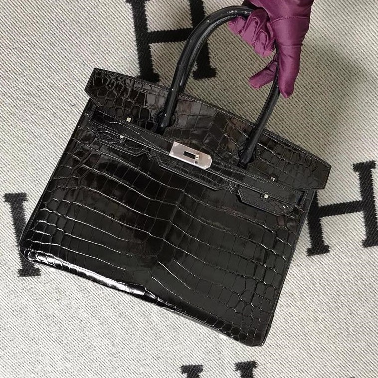 Hermès(爱马仕) Birkin 铂金包 黑色 银扣 30cm-拉尔森鳄鱼皮具定制 - 爱马仕包包官网 Hermès(爱马仕) Birkin 铂金包 黑色 银扣 30cm