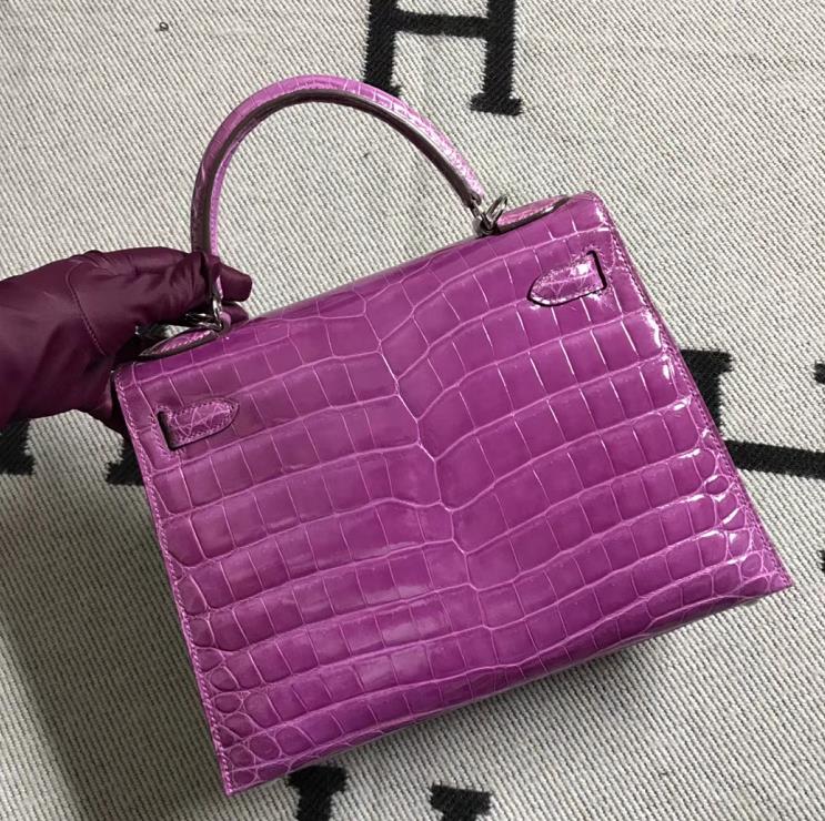 Hermès（爱马仕） Kelly凯莉包 紫色  银扣 28cm