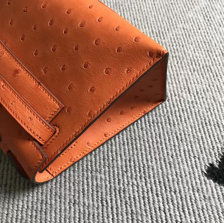 Hermès（爱马仕） Mini Kelly迷你凯莉 鸵鸟橙色 金扣 22cm
