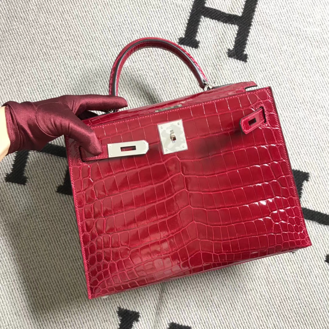 Hermès(爱马仕) Kelly凯莉包 宝石红 银扣 28cm-拉尔森鳄鱼皮具定制 - 爱马仕包包官网 Hermès(爱马仕) Kelly凯莉包 宝石红 银扣 28cm