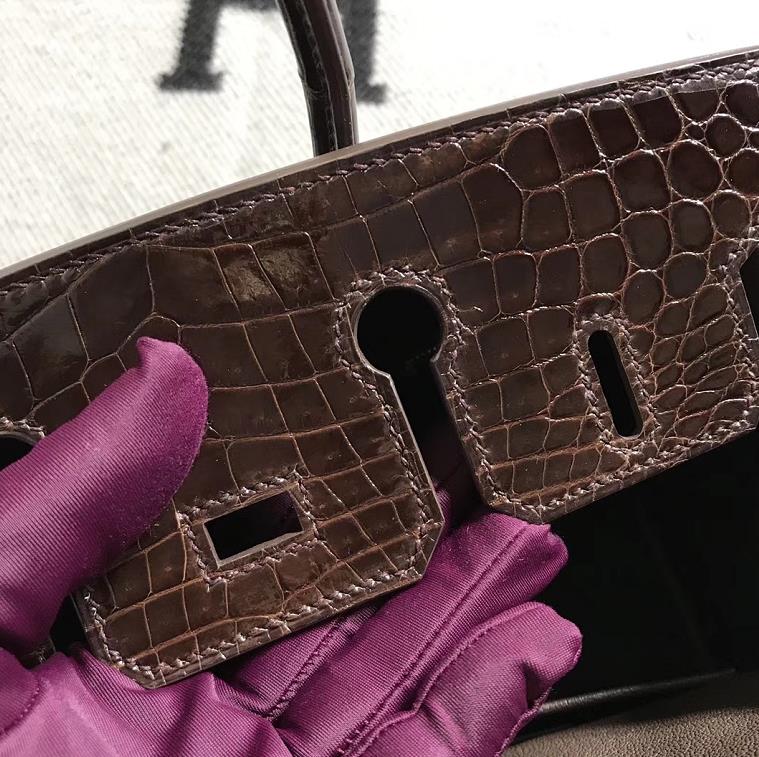Hermès（爱马仕）Birkin 铂金包 深咖啡色  银扣 25cm
