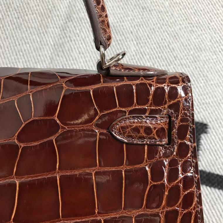 Hermès(爱马仕) Kelly凯莉包 美洲咖啡色 银扣 28cm-拉尔森鳄鱼皮具定制 - 爱马仕包包官网 Hermès(爱马仕) Kelly凯莉包 美洲咖啡色 银扣 28cm