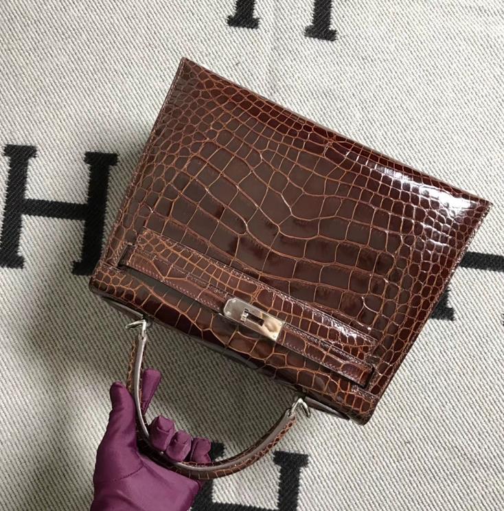 Hermès（爱马仕） Kelly凯莉包 美洲咖啡色  银扣 28cm