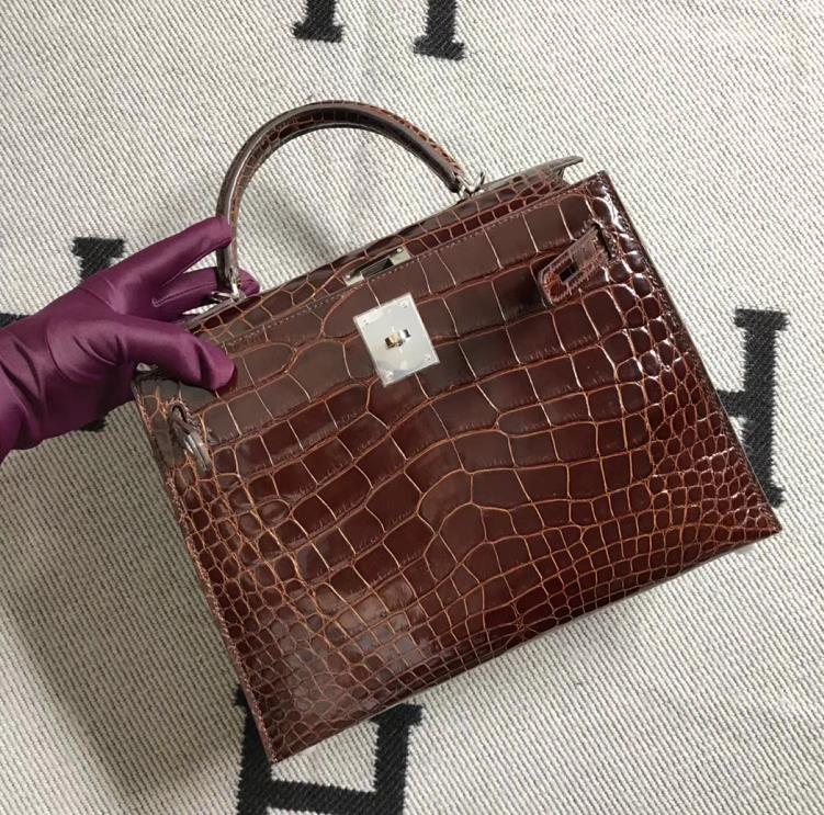 Hermès（爱马仕） Kelly凯莉包 美洲咖啡色  银扣 28cm