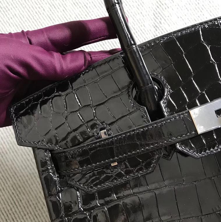Hermès（爱马仕） Birkin 铂金包  黑色  银扣 30cm