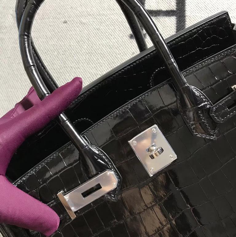 Hermès（爱马仕） Birkin 铂金包  黑色  银扣 30cm