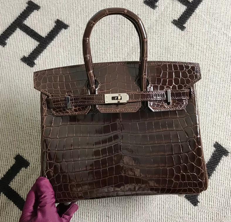 Hermès（爱马仕）Birkin 铂金包 深咖啡色  银扣 25cm