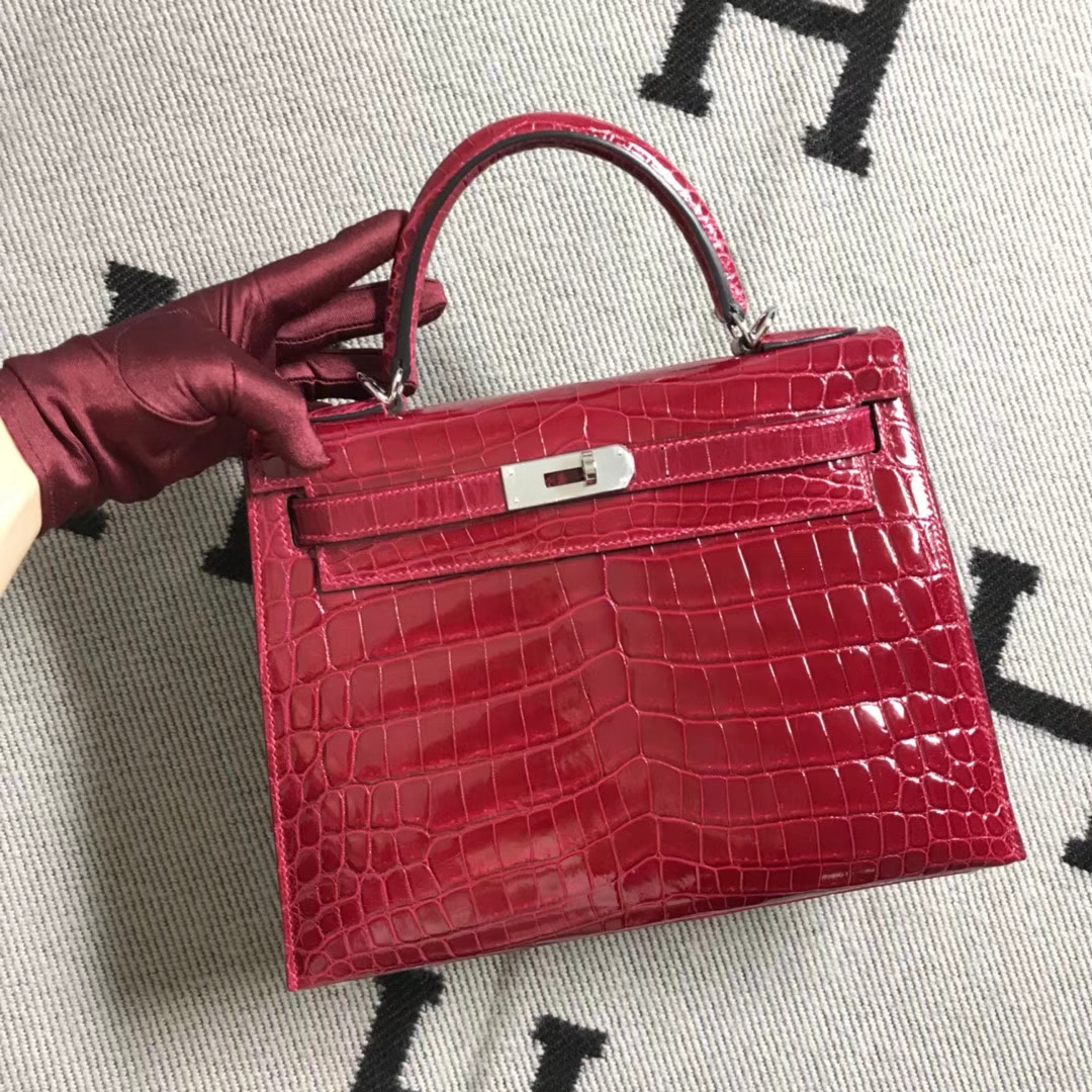 Hermès（爱马仕） Kelly凯莉包 宝石红 银扣 28cm