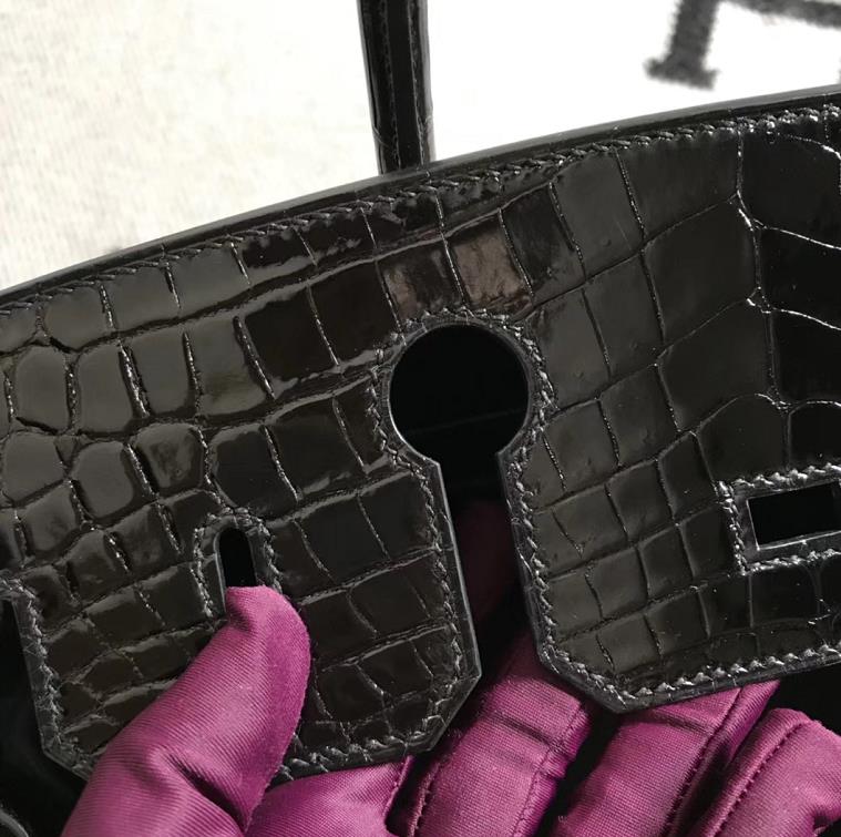 Hermès(爱马仕) Birkin 铂金包 黑色 银扣 30cm-拉尔森鳄鱼皮具定制 - 爱马仕包包官网 Hermès(爱马仕) Birkin 铂金包 黑色 银扣 30cm