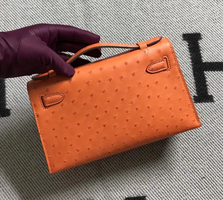 Hermès（爱马仕） Mini Kelly迷你凯莉 鸵鸟橙色 金扣 22cm