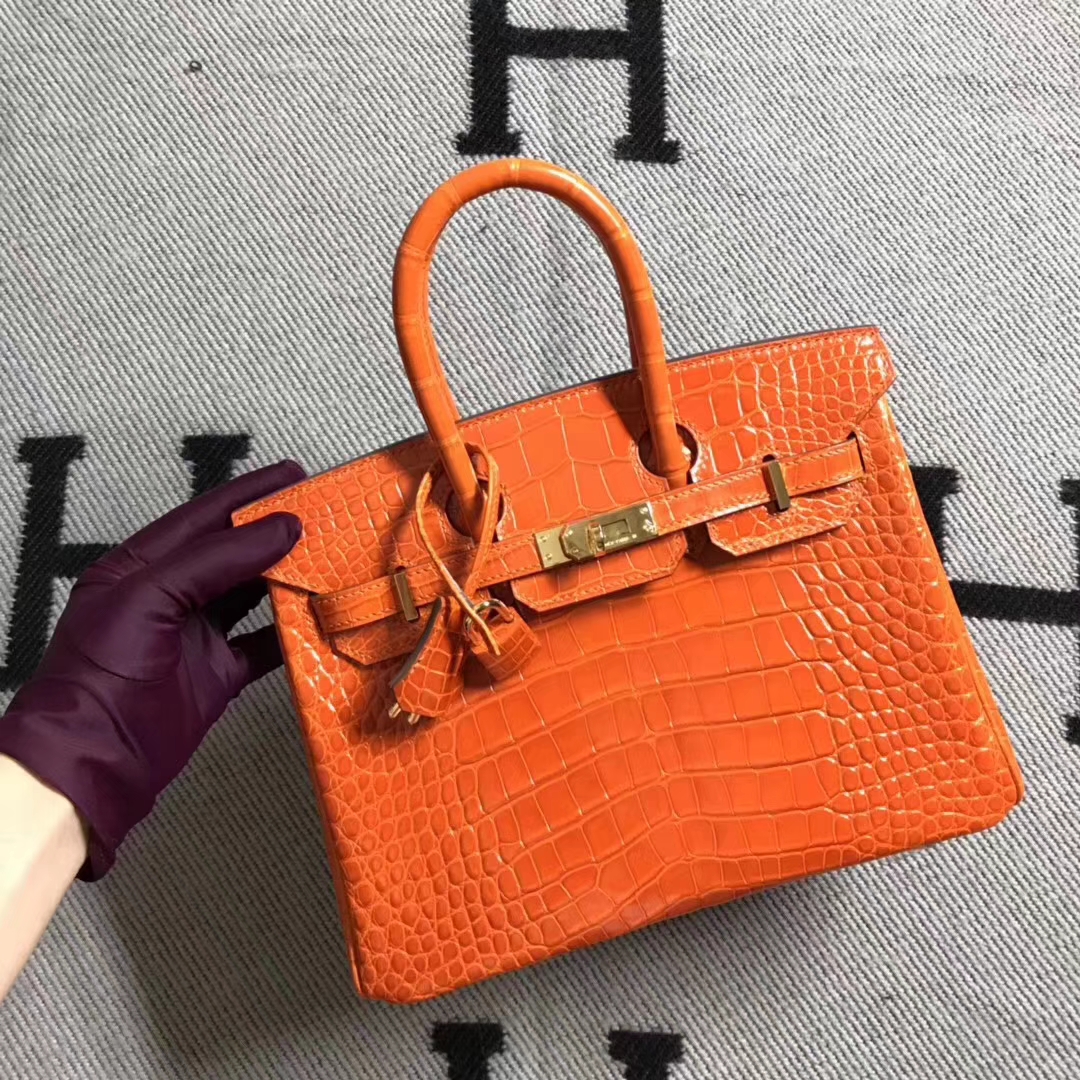 Hermès（爱马仕）美洲鳄方块 birkin 25cm 橙色 超级好看 实物更赞