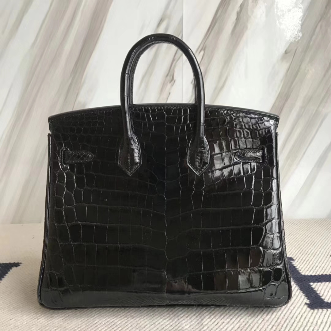 Hermès（爱马仕）Birkin25cm Crocodile shiny 亮面鳄鱼 ck89 黑色 金扣