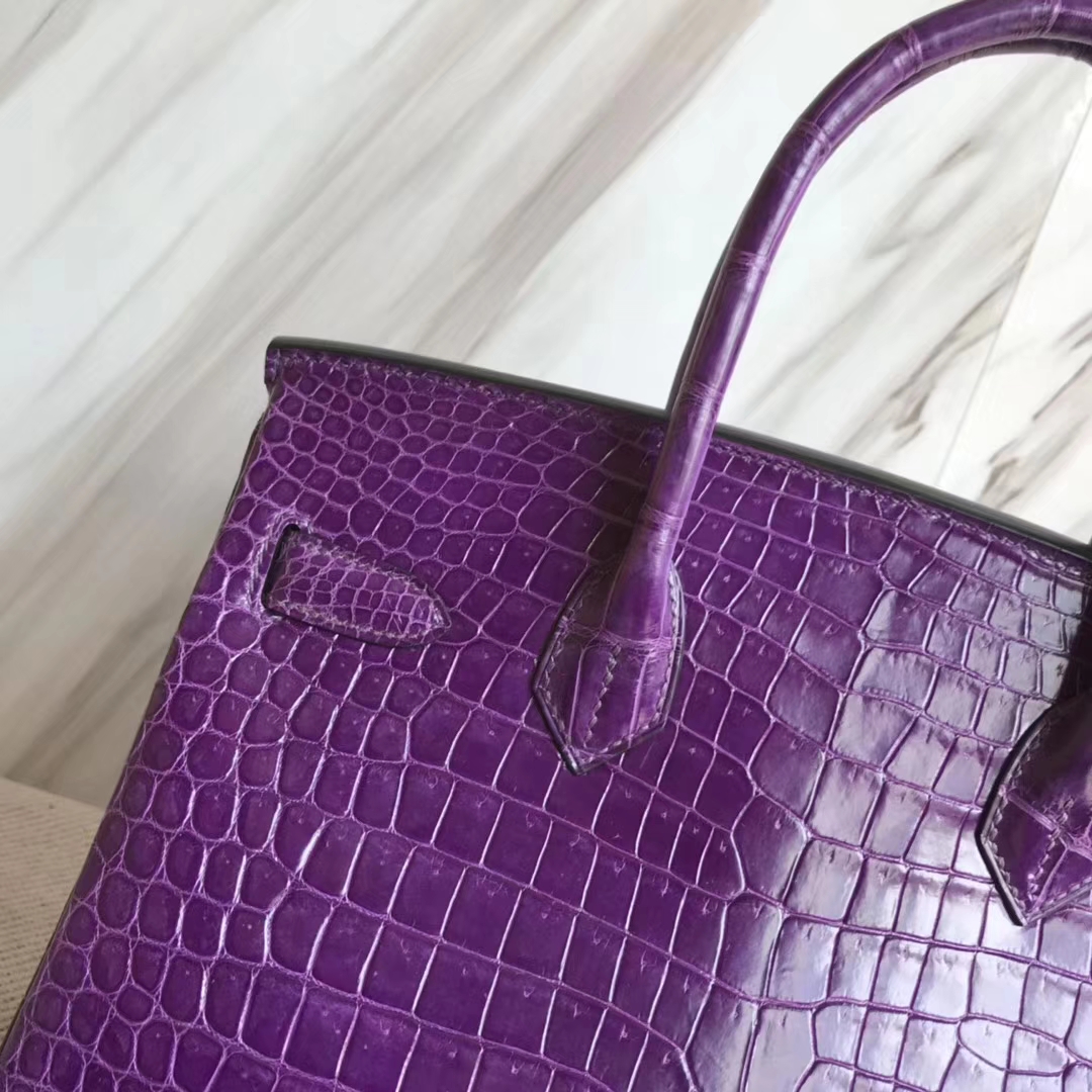 Hermès（爱马仕）Birkin30cm Porosus shiny 亮面澳洲湾鳄  葡萄紫  金扣