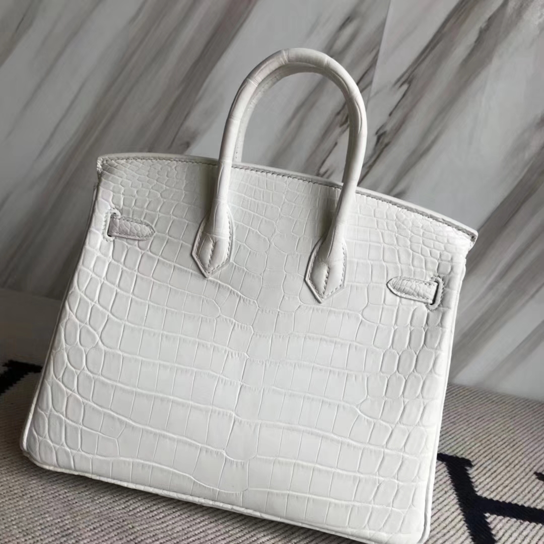 Hermès（爱马仕）Birkin25cm Crocodile matt 雾面鳄鱼 01 纯白 白雪公主 White 银扣