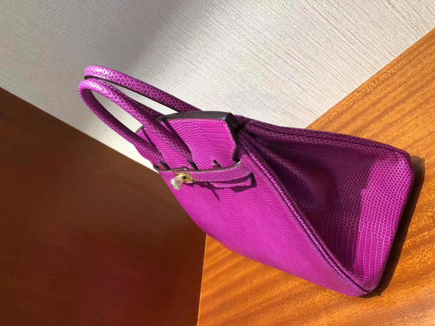 Hermès（爱马仕）Birkin25cm Lizard 进口亮面蜥蜴 L3 玫瑰紫 Rose purple  金扣