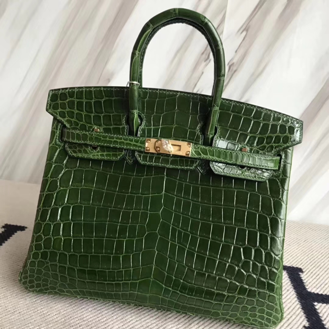 Hermès（爱马仕）Birkin25cm Crocodile shiny 亮面鳄鱼 ck67 祖母绿 金扣