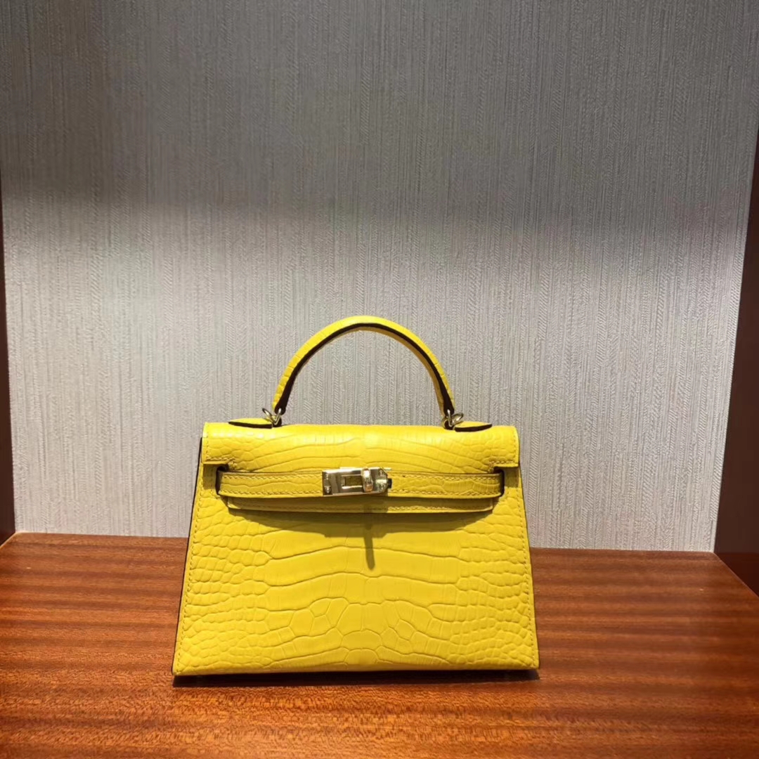 Hermès（爱马仕）Kelly2代 19cm Matt alligator crocodile  9D琥珀黄 蜡线全手工 金扣