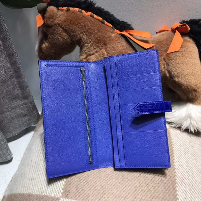 Hermès（爱马仕）Bearn两折钱夹 7T Blue Electric电光蓝 最经典的蓝色 银扣