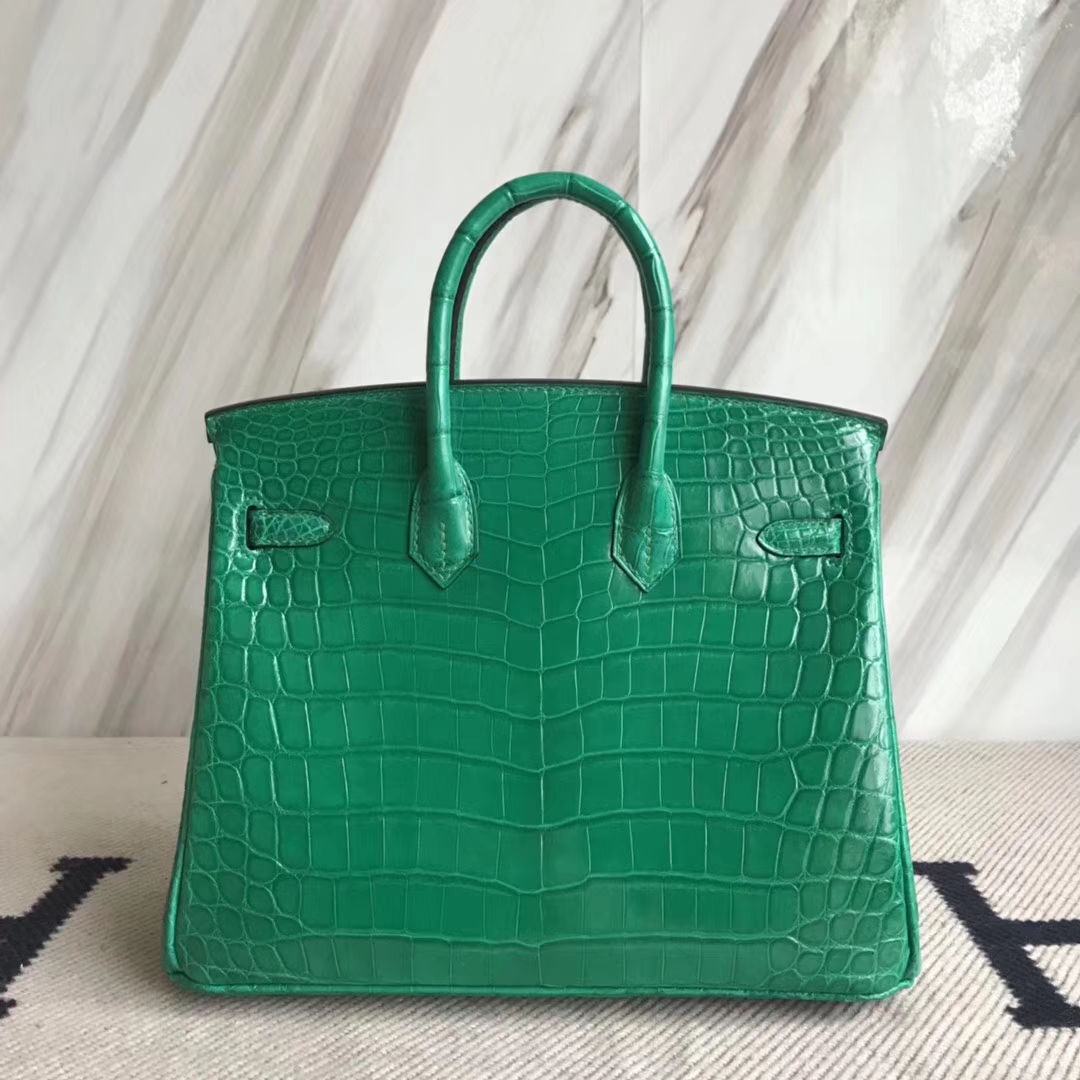 Hermès（爱马仕）Birkin25cm Crocodile shiny 亮面鳄鱼 6Ｑ 翡翠绿 金扣