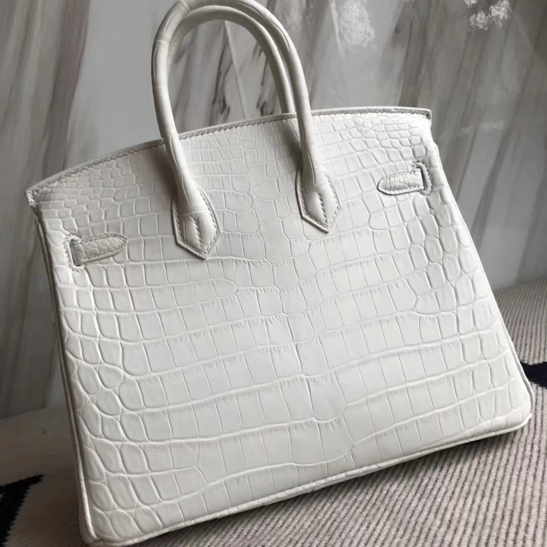 Hermès（爱马仕）Birkin25cm Crocodile matt 雾面鳄鱼 01 纯白 白雪公主 White 银扣