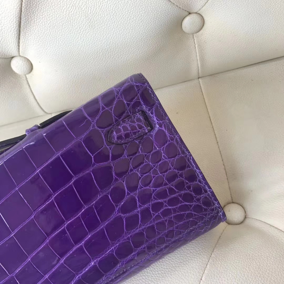 Hermès（爱马仕）kelly cut 31cm Crocodile shiny 亮面鳄鱼 5L 极度紫 金扣