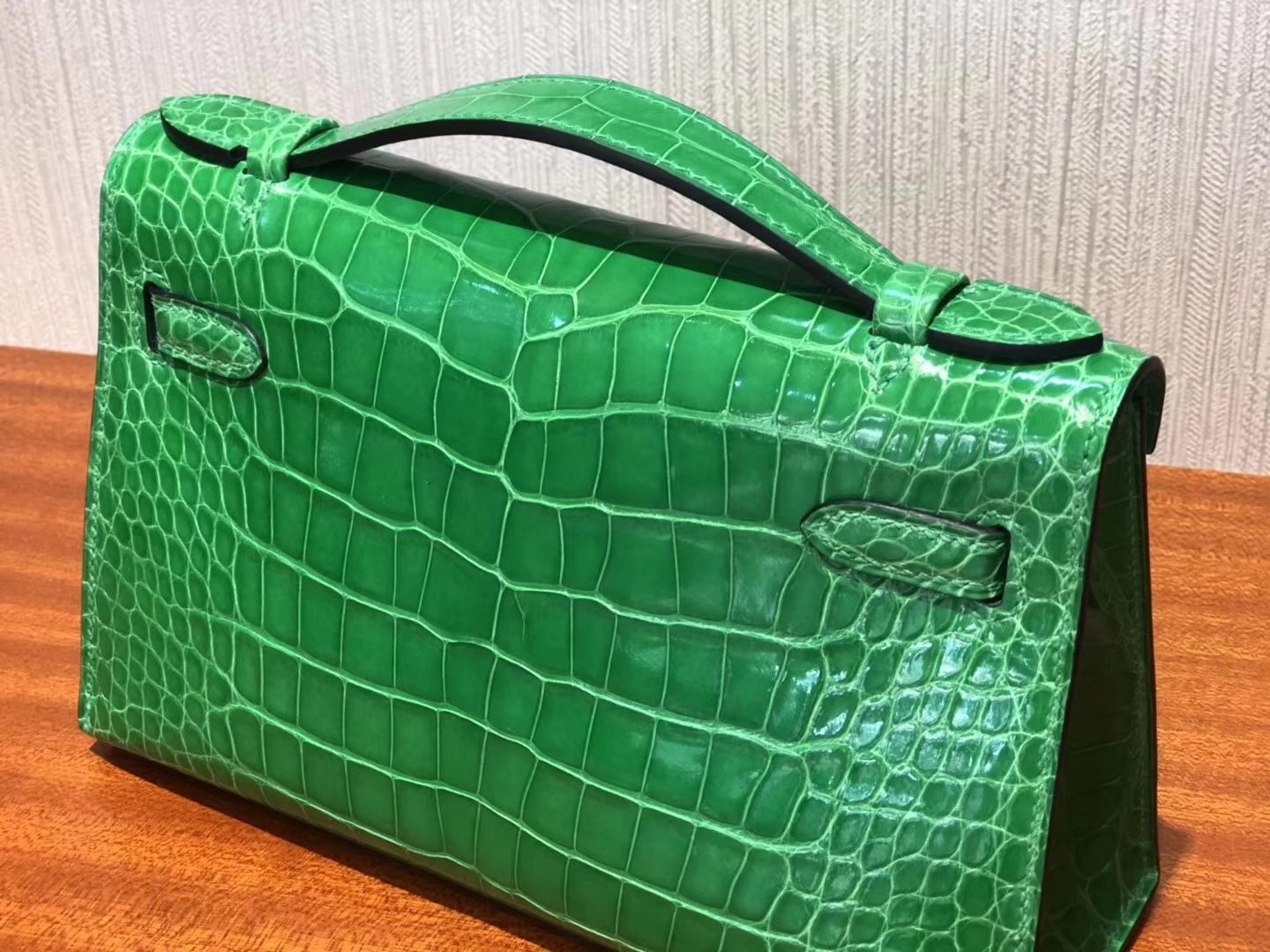 Hermès（爱马仕）Minikelly pochette 22cm Alligator shiny 亮面 1L 仙人掌绿 银扣