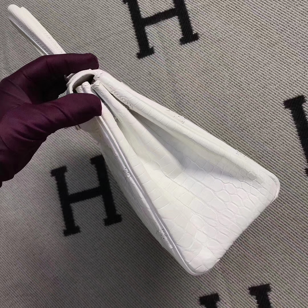 Hermès（爱马仕）蕾丝款 kelly 28cm 白色鳄鱼蜥蜴&鸵鸟三拼色 超级漂亮