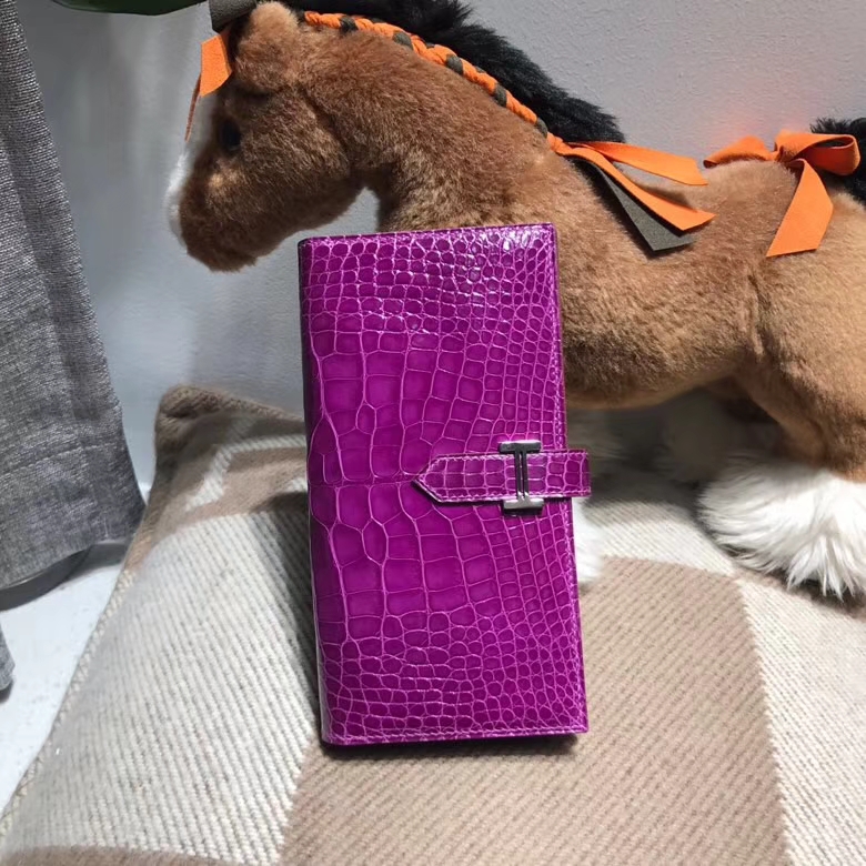 Hermès（爱马仕）Bearn两折钱夹 P9 Anemone海葵紫色 银扣 紫中带蓝的颜色