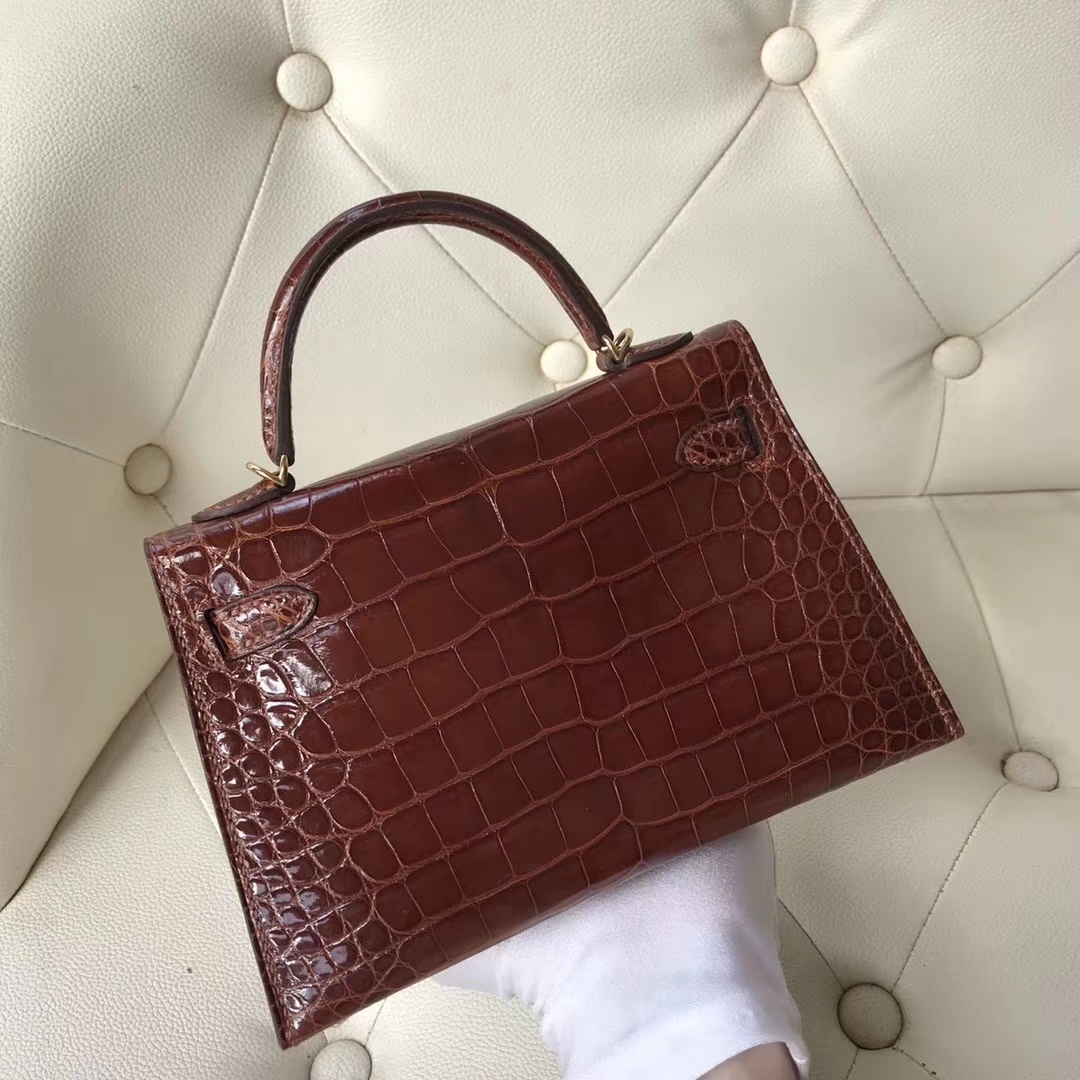 Hermès（爱马仕）Minikelly ll Alligator shiny 亮面鳄鱼 ck31 蜜糖棕 Miel  金扣 定制款