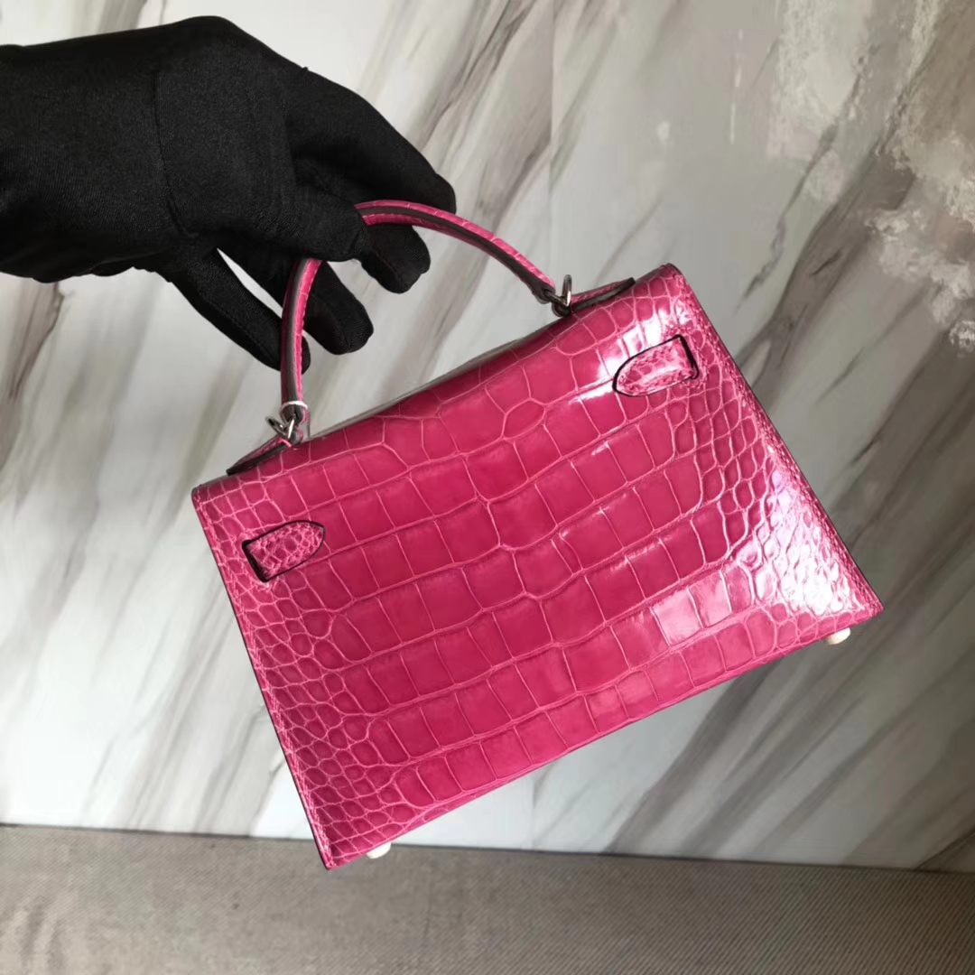 Hermès（爱马仕）Minikelly ll Alligator shiny 亮面鳄鱼 5J 桃粉 银扣