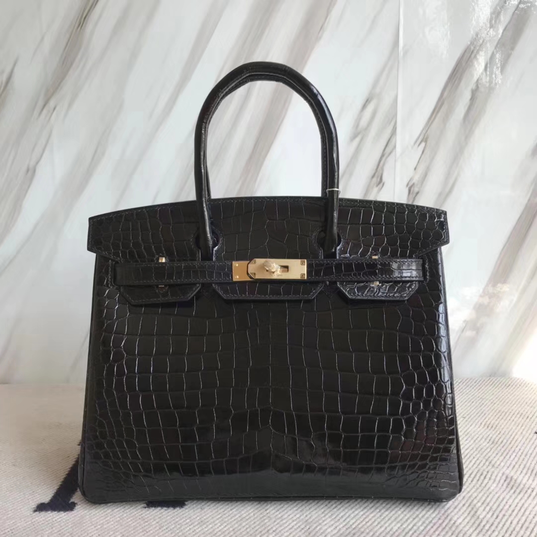Hermès(爱马仕)Birkin30cm Porosus shiny 亮面澳洲湾鳄 ck89 黑色 金扣 品相超赞 现货-拉尔森鳄鱼皮具定制 - 爱马仕包包官网 Hermès(爱马仕)Birkin30cm Porosus shiny 亮面澳洲湾鳄 ck89 黑色 金扣 品相超赞 现货