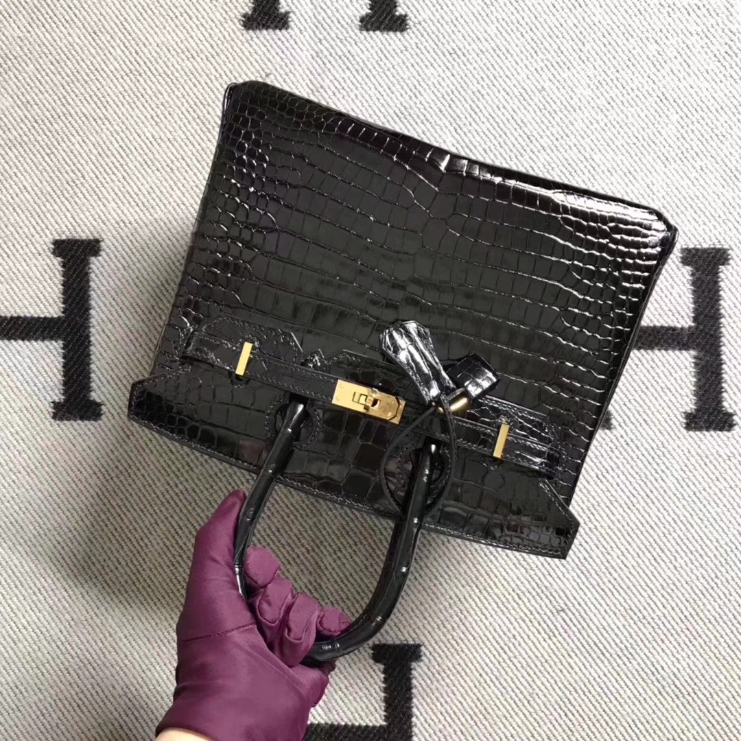 Hermès(爱马仕)亮面湾鳄鱼倒V birkin 25 经典黑金-拉尔森鳄鱼皮具定制 - 爱马仕包包官网 Hermès(爱马仕)亮面湾鳄鱼倒V birkin 25 经典黑金