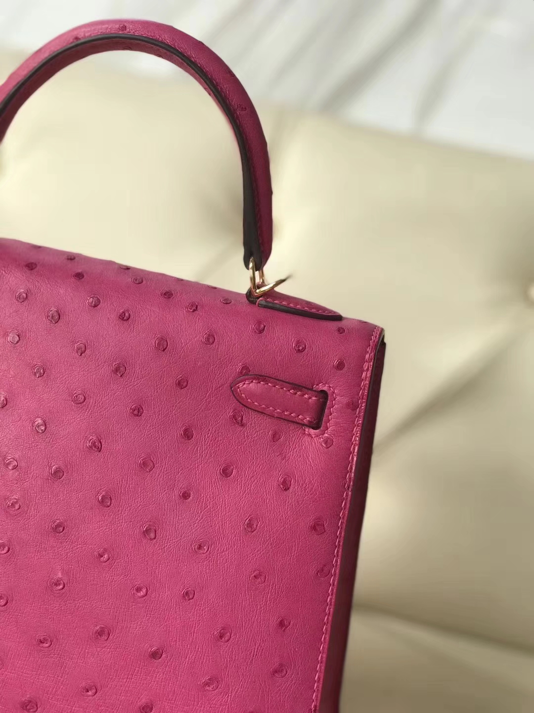 Hermès（爱马仕）Kelly25cm Ostrich kk 鸵鸟 玫红