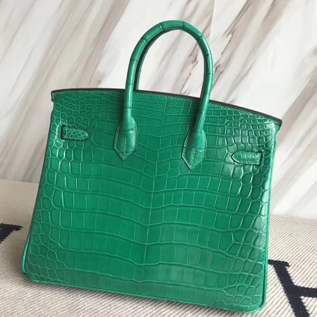 Hermès（爱马仕）Birkin25cm Crocodile shiny 亮面鳄鱼 6Ｑ 翡翠绿 金扣