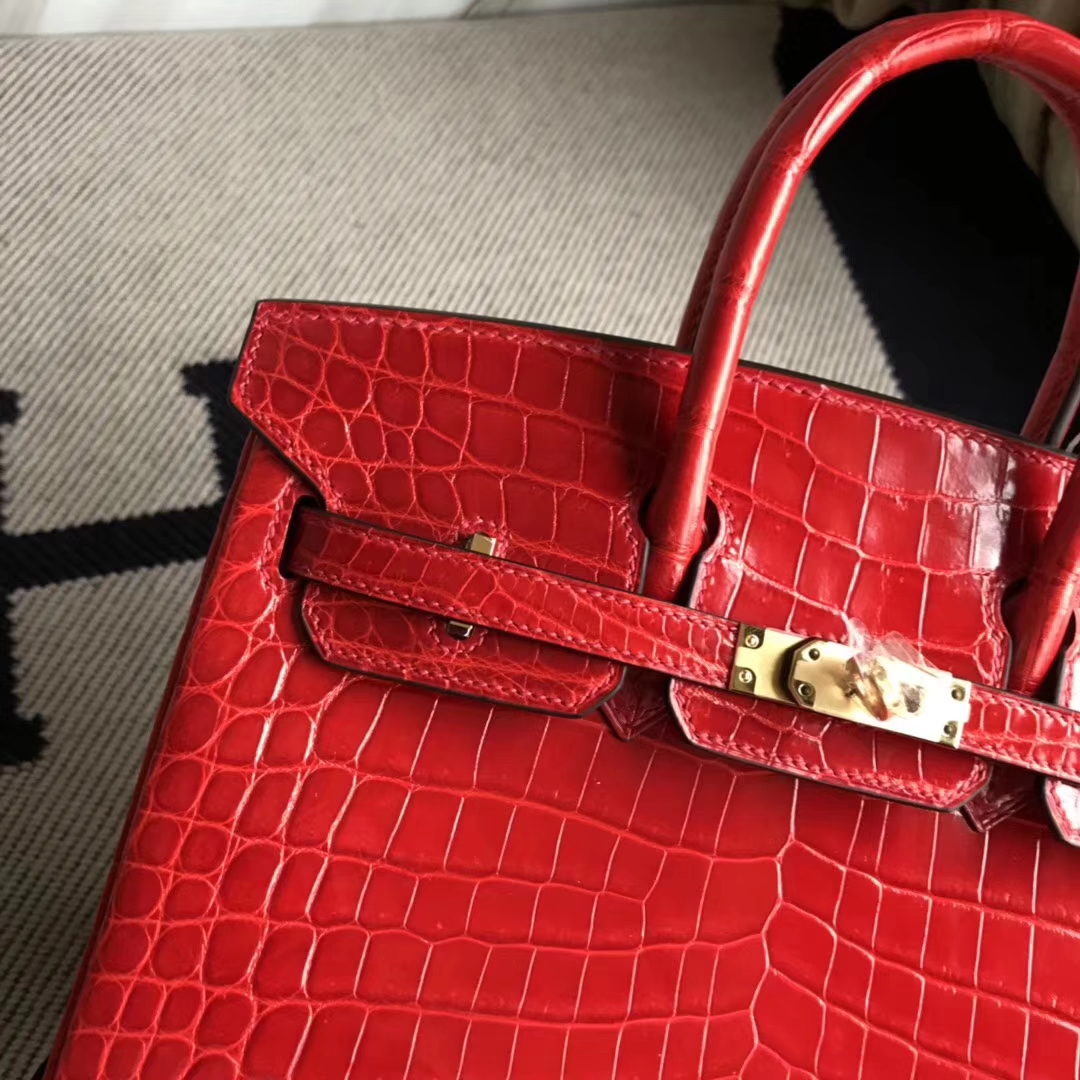 Hermès（爱马仕）Birkin25cm Crocodile shiny 亮面鳄鱼 ck95 法拉利红 Braise 金扣