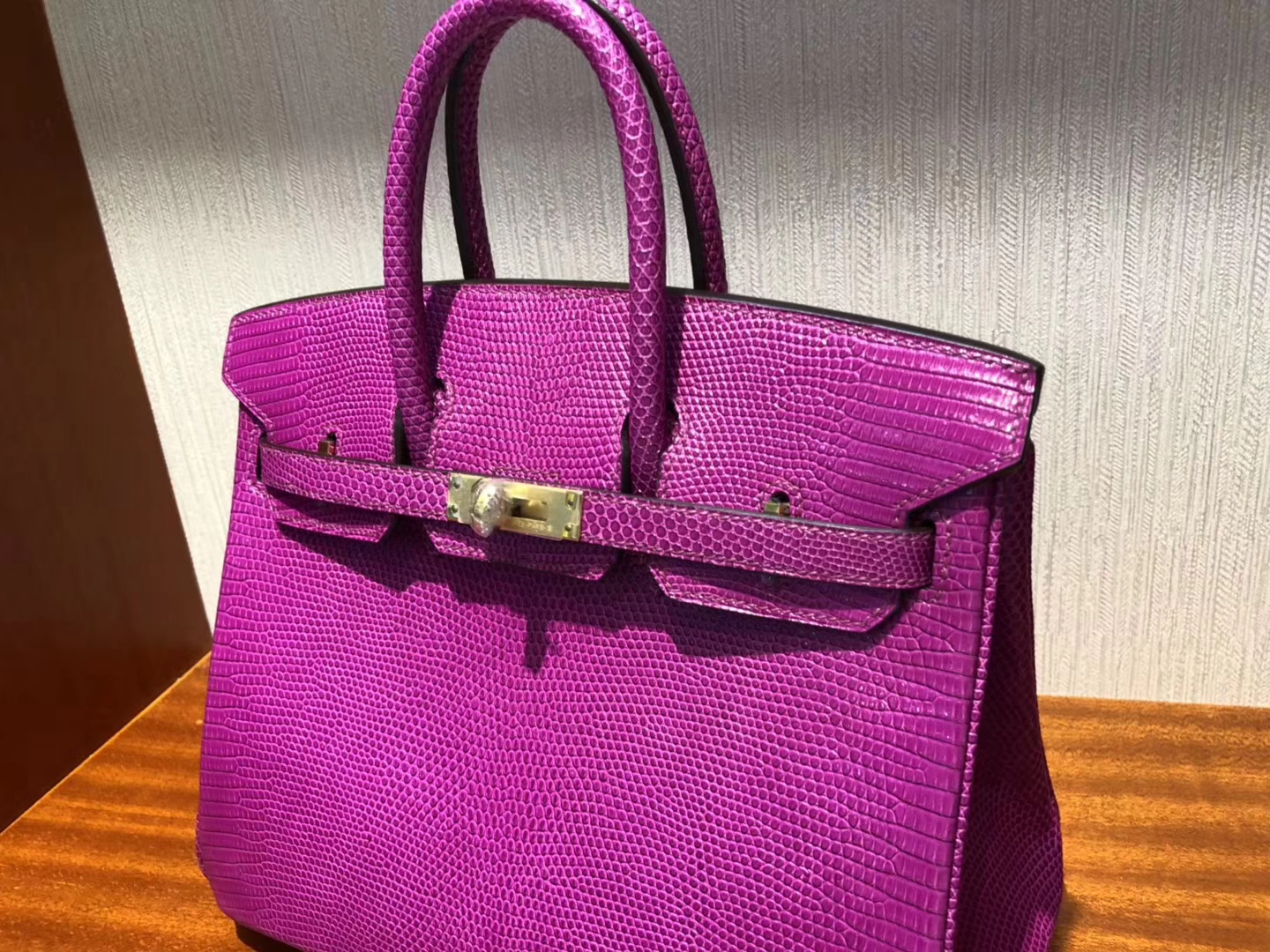 Hermès（爱马仕）Birkin25cm Lizard 进口亮面蜥蜴 L3 玫瑰紫 Rose purple  金扣