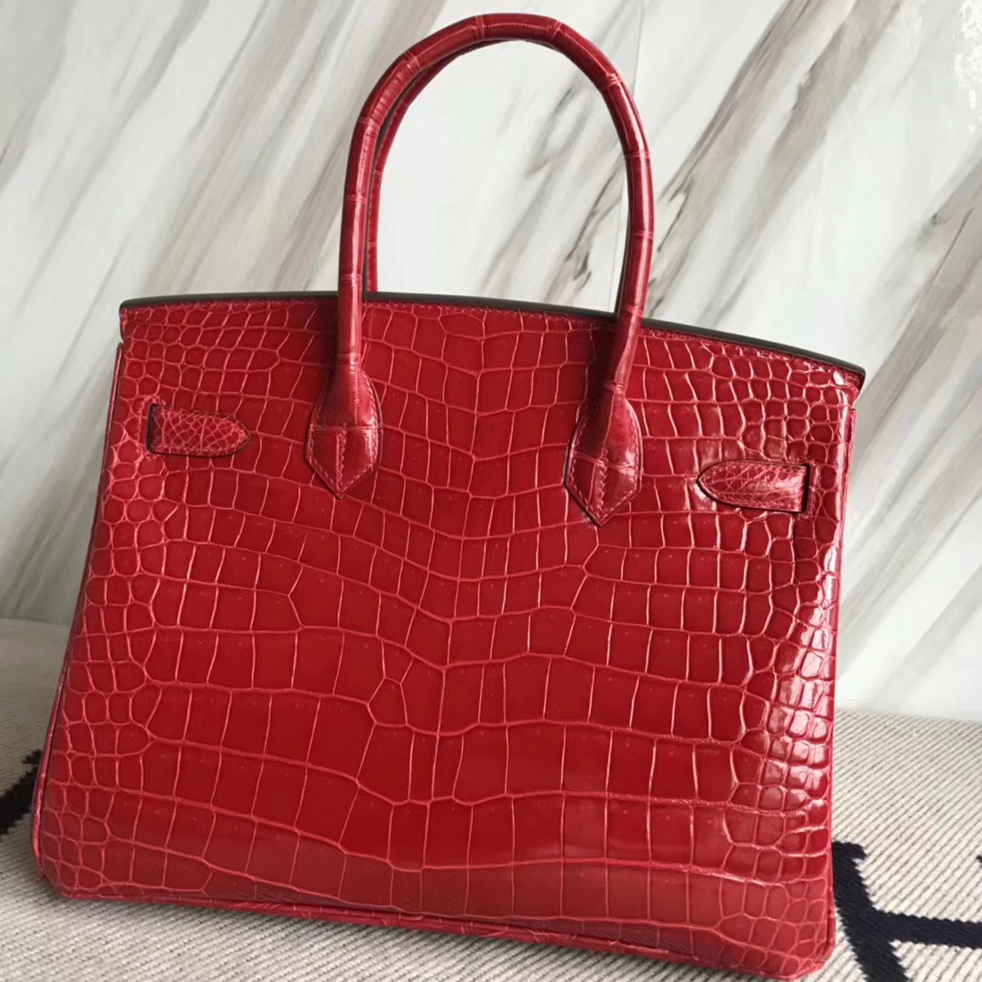 Hermès（爱马仕）Birkin30cm Porosus shiny 亮面澳洲湾鳄  ck95 法拉利红 Braise 金扣 现货