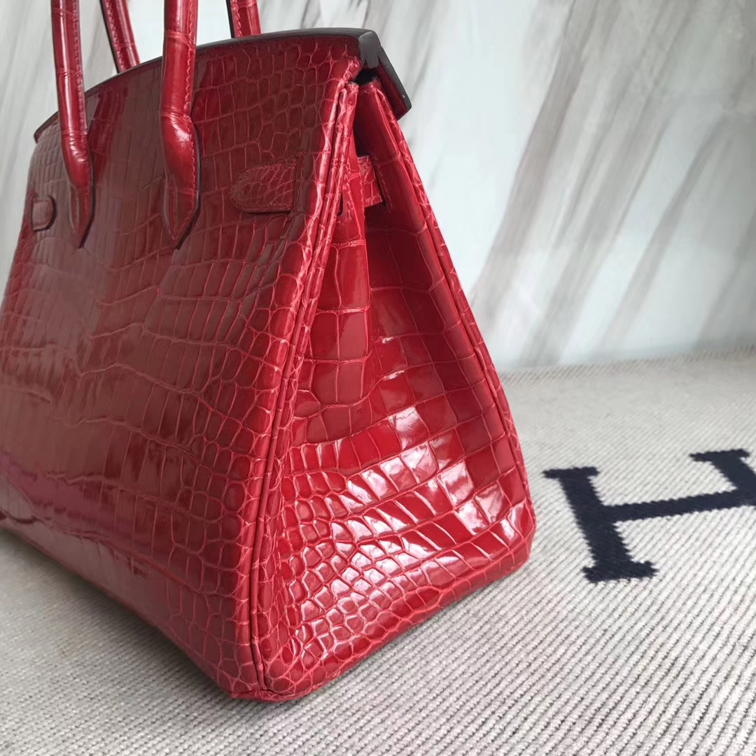 Hermès（爱马仕）Birkin30cm Porosus shiny 亮面澳洲湾鳄  ck95 法拉利红 Braise 金扣