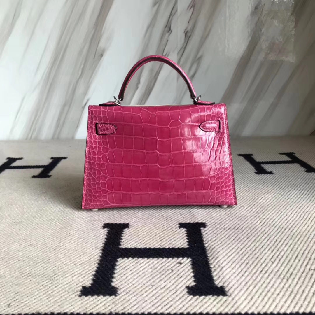 Hermès（爱马仕）Minikelly ll Alligator shiny 亮面鳄鱼 5J 桃粉 银扣